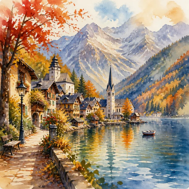 Watercolor mountain village painted by the AI image generator