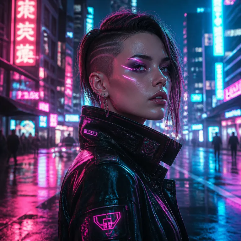Photo face swap example with a stylish cyberpunk neon portrait look