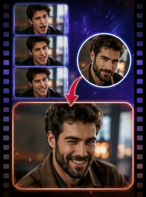 GIF face swap frame showing a swapped face mid-expression in an animated loop