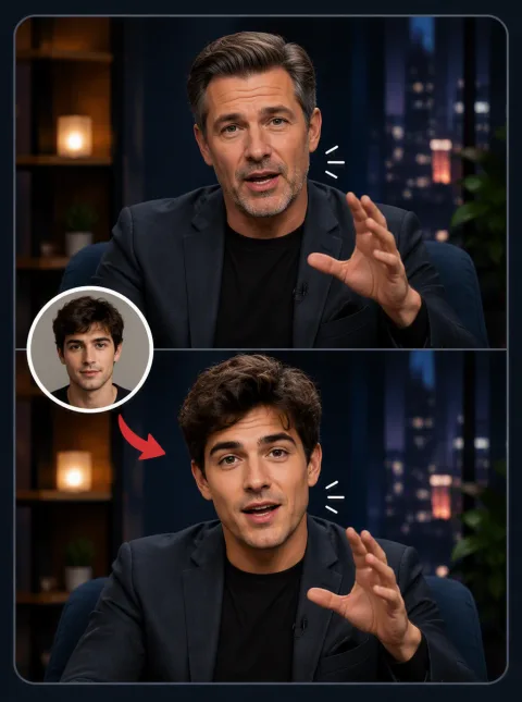 Swap a face in a GIF result frame showing smooth blending on a talking clip