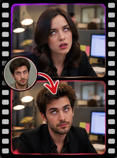 GIF face swap keyframe from a reaction meme with the new face tracked frame by frame