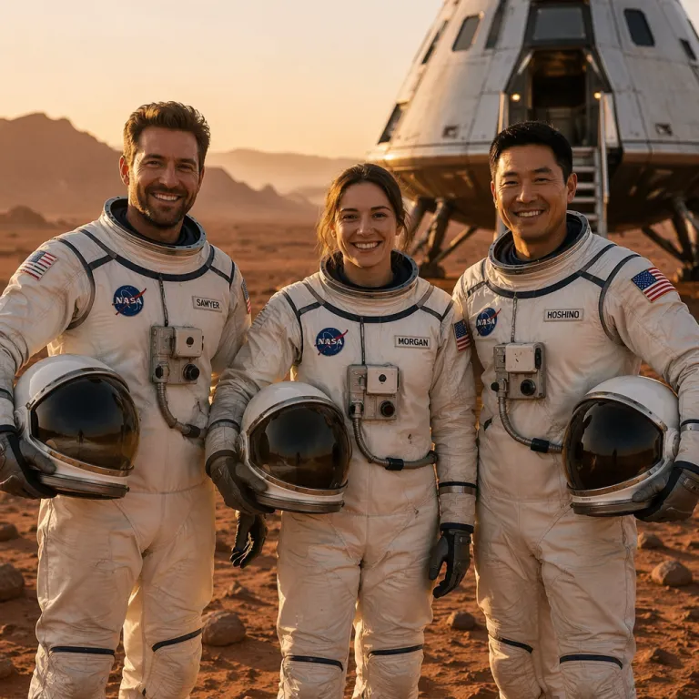 Group photo face swap turning three people into an astronaut crew