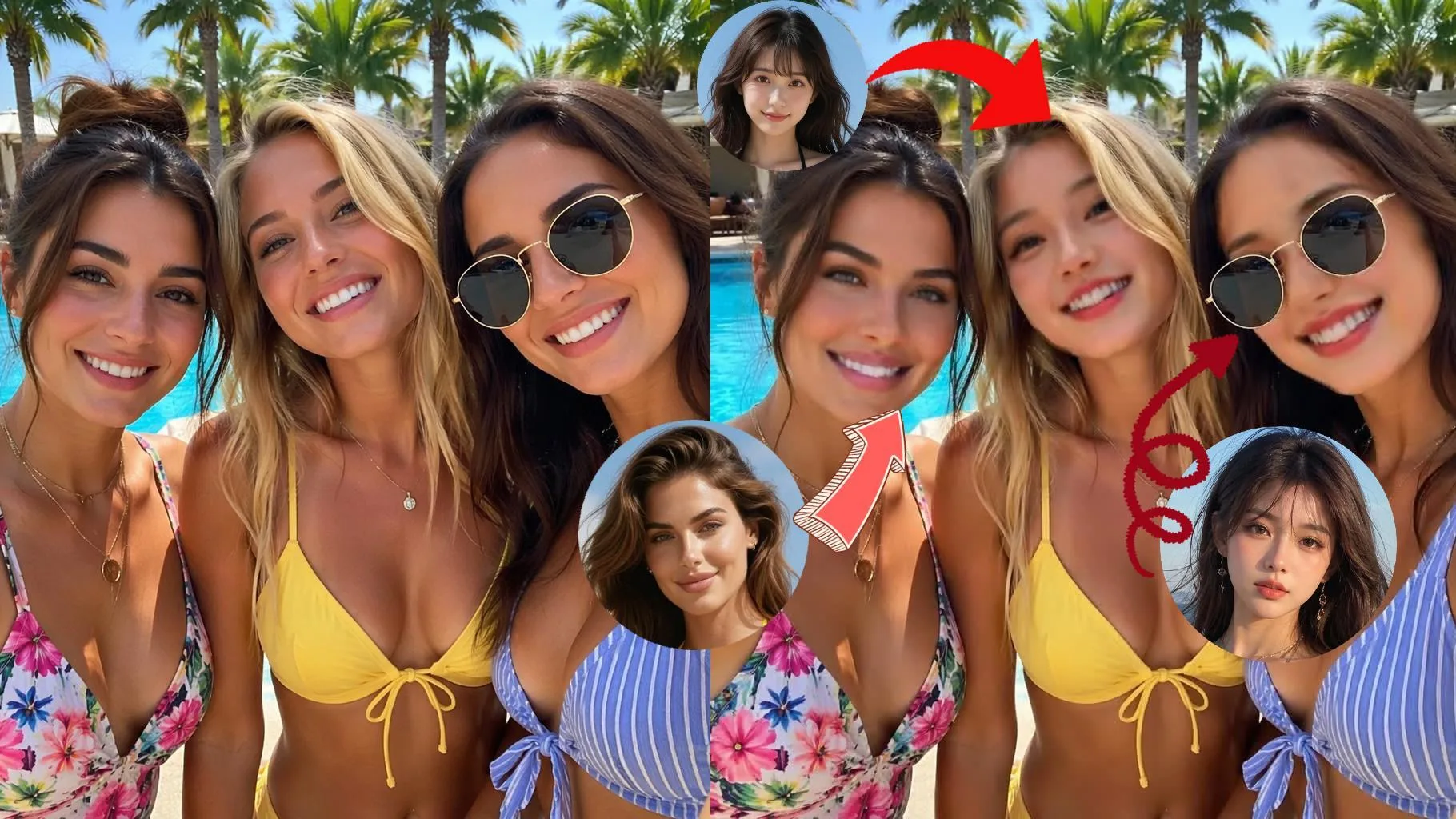 Group photo after multi-person AI face swap
